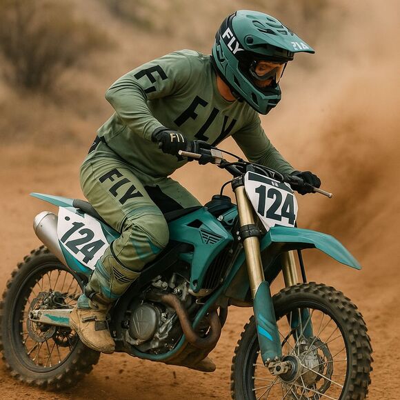 FLY RACING Kinetic Motorcycle Pants 40 Green Black Leather Patches MX Off Road - Picture 1 of 16